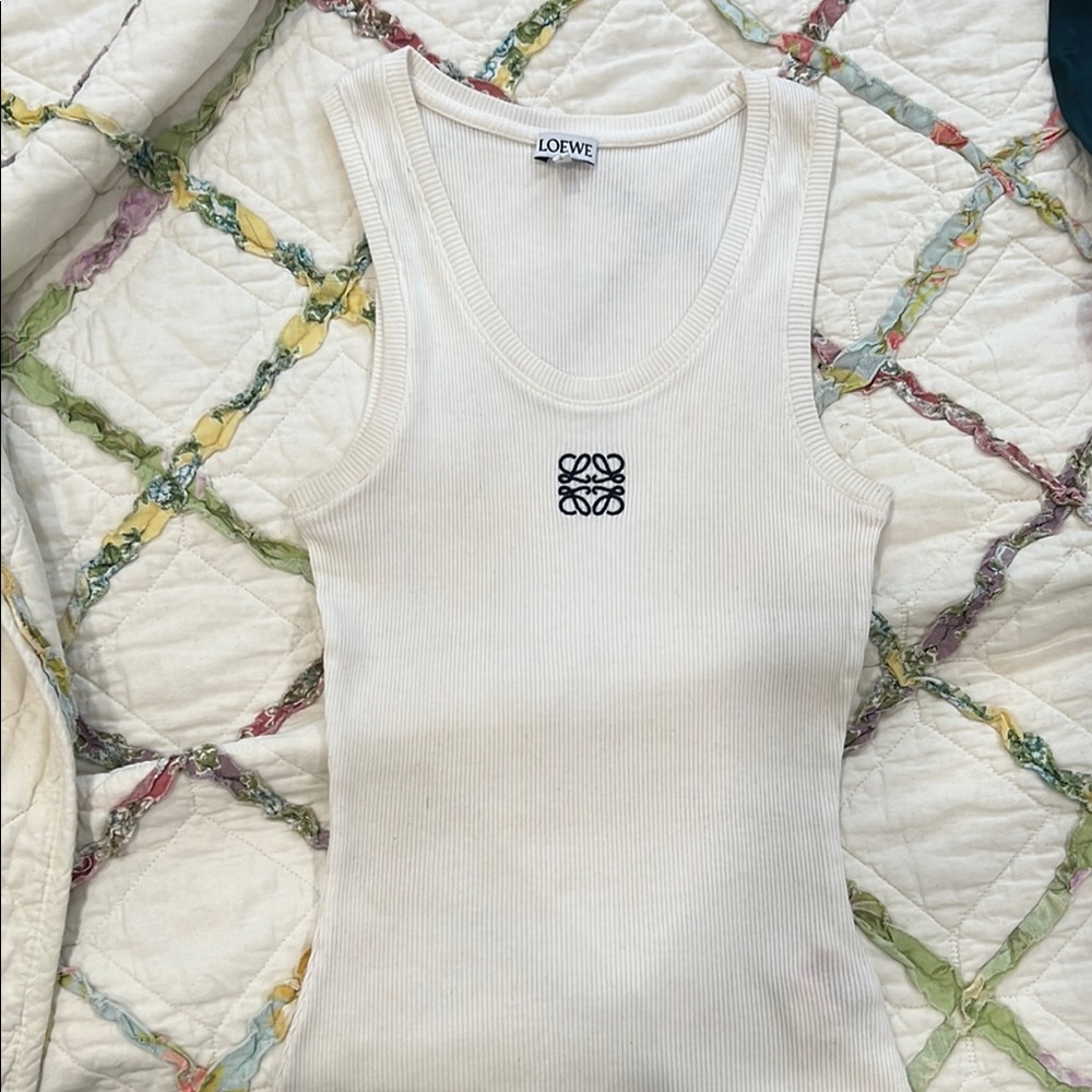 Loewe Cream Ribbed Tank Top with Logo